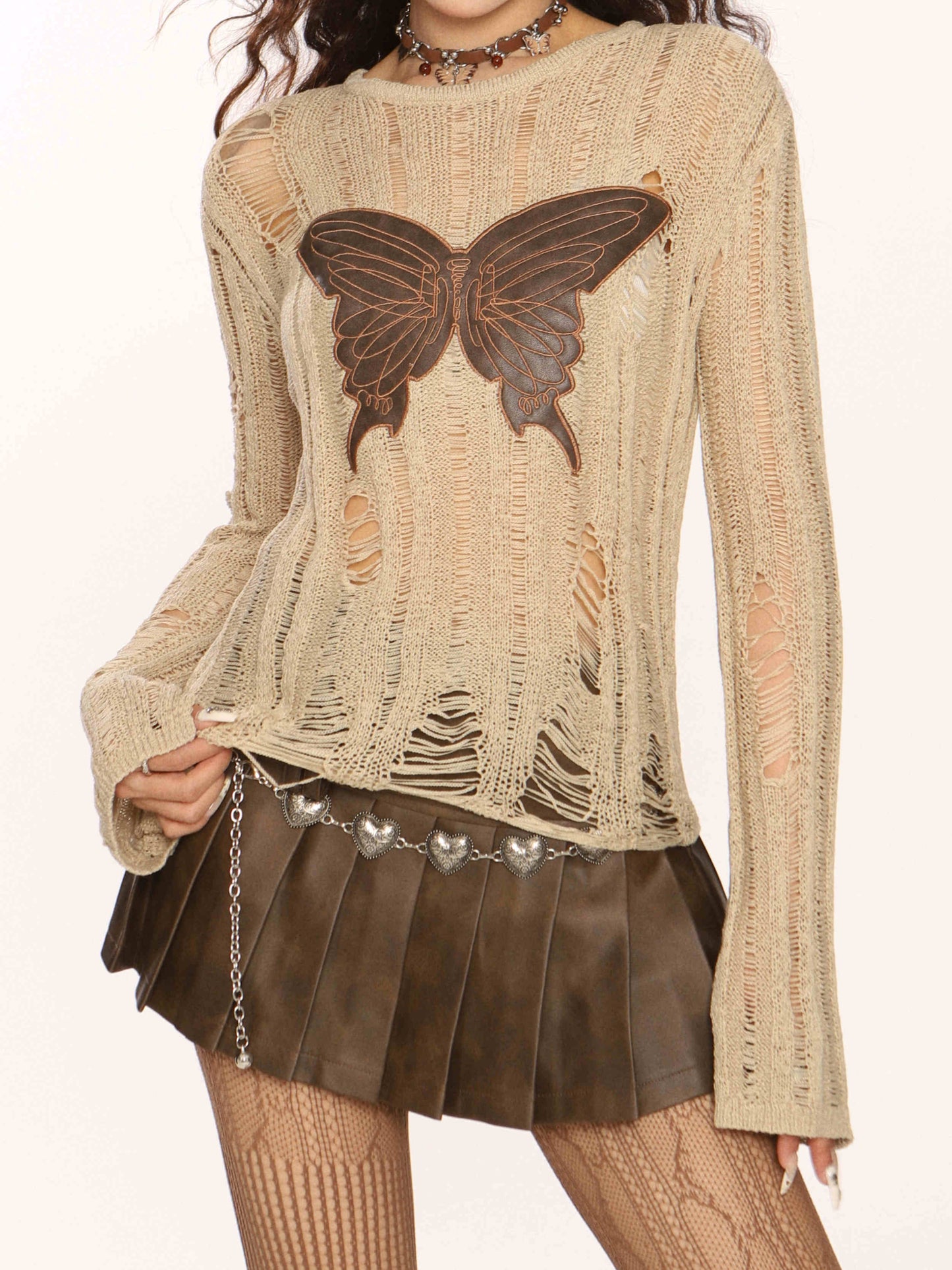 Fairy Grunge Butterfly Long-sleeved Knitted Top