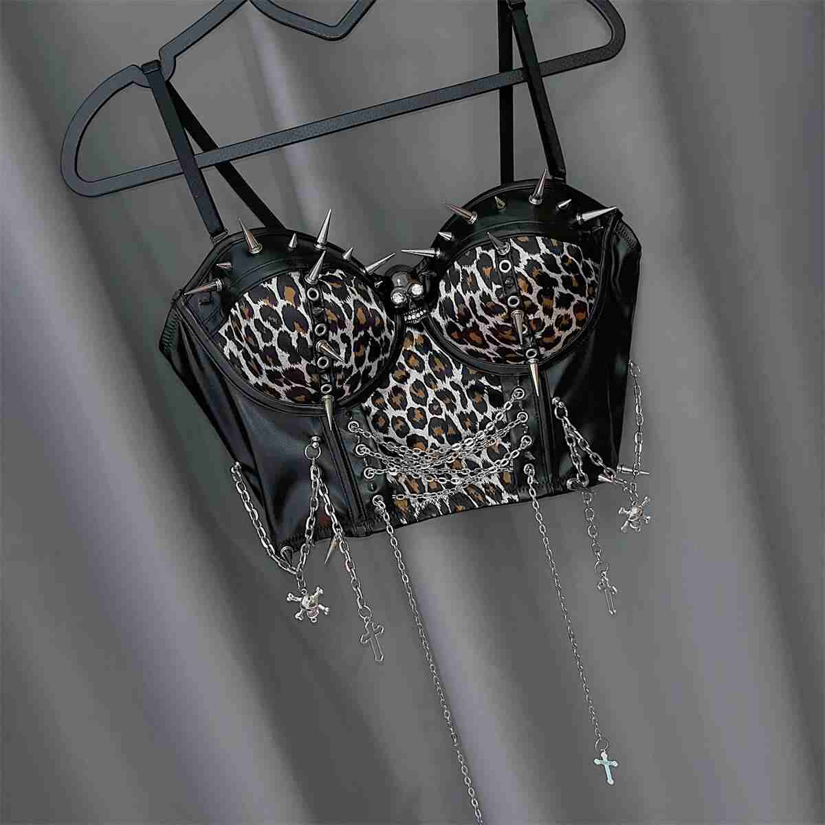 Goth Skull Leopard Cross Metal Top