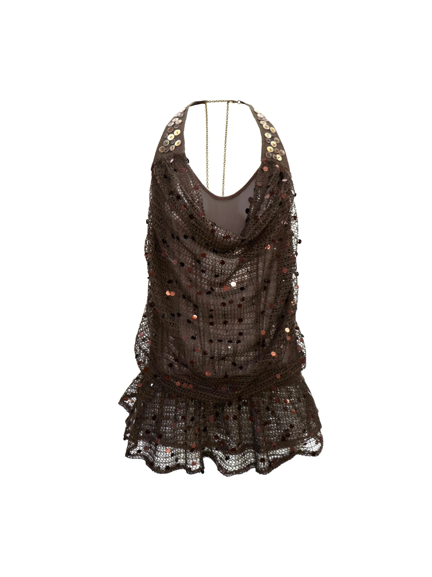 Y2K Sequin Halter Neck Micro Mini Dress – Sexy Two-Tone Layered Style