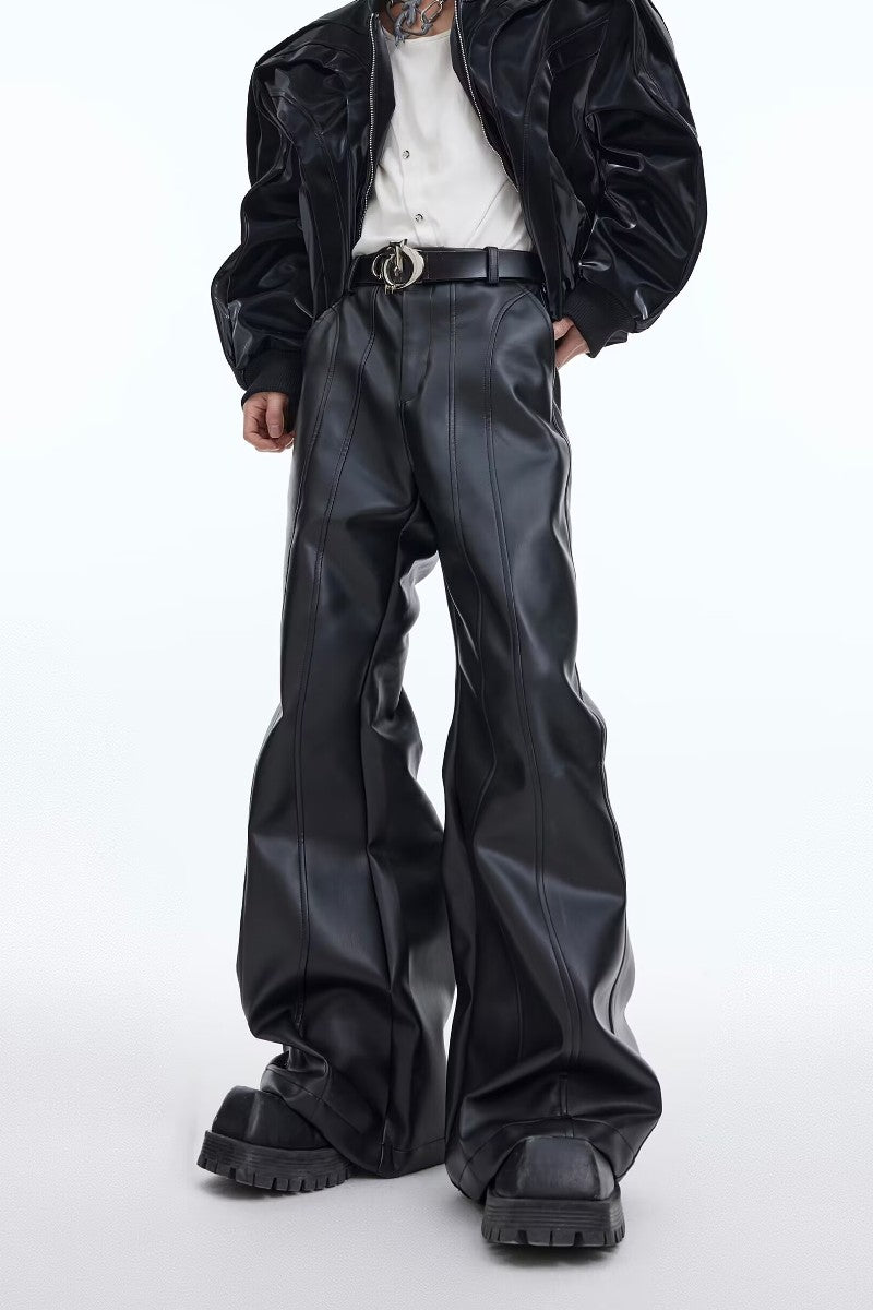 Leather Flared Trousers Black