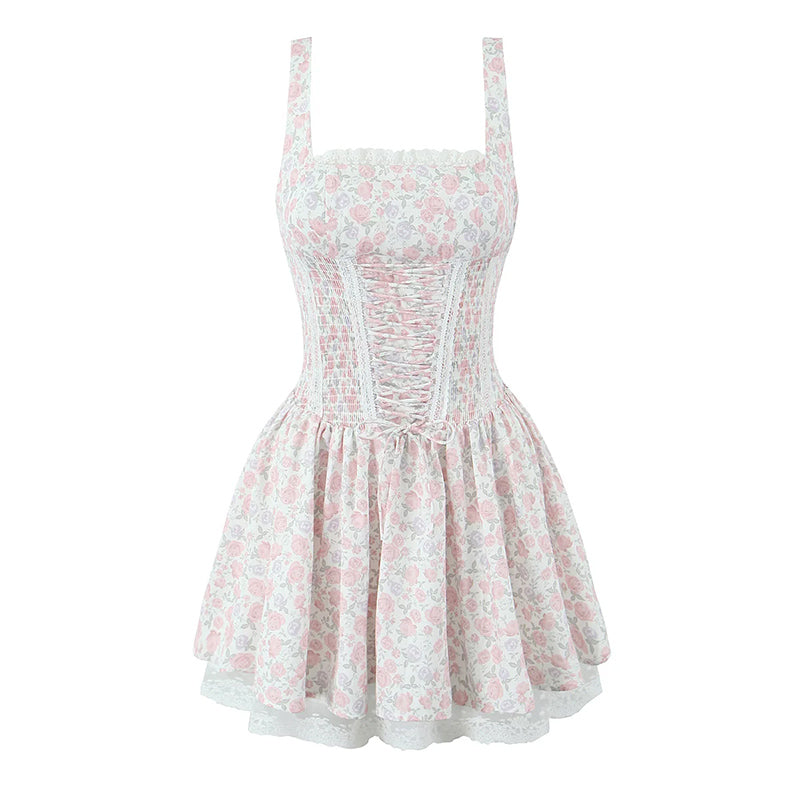 Straps Floral Princess Suspender Dress