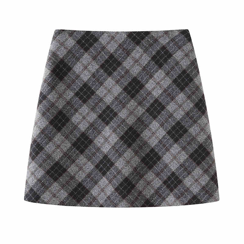 Preppy Aesthetic Plaid Woolen A-line Skirt