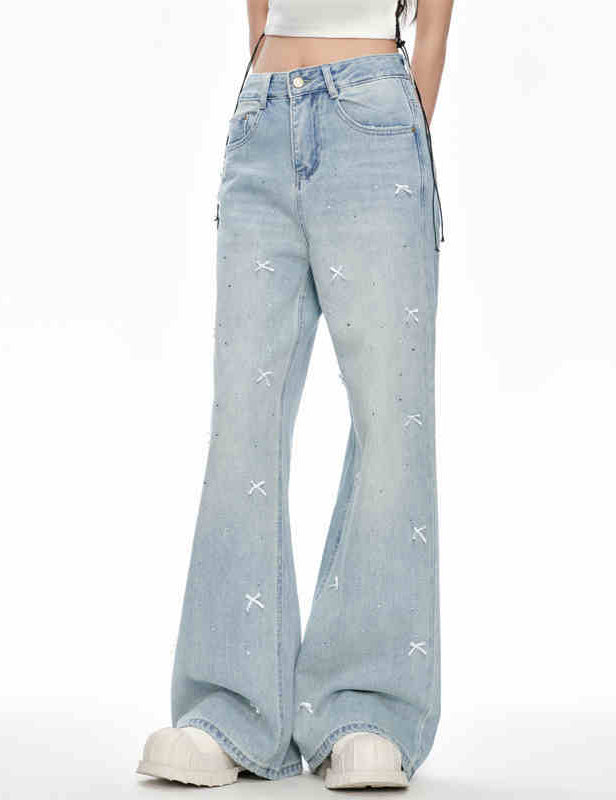 Coquette Bow Tie Diamond Flare Jeans