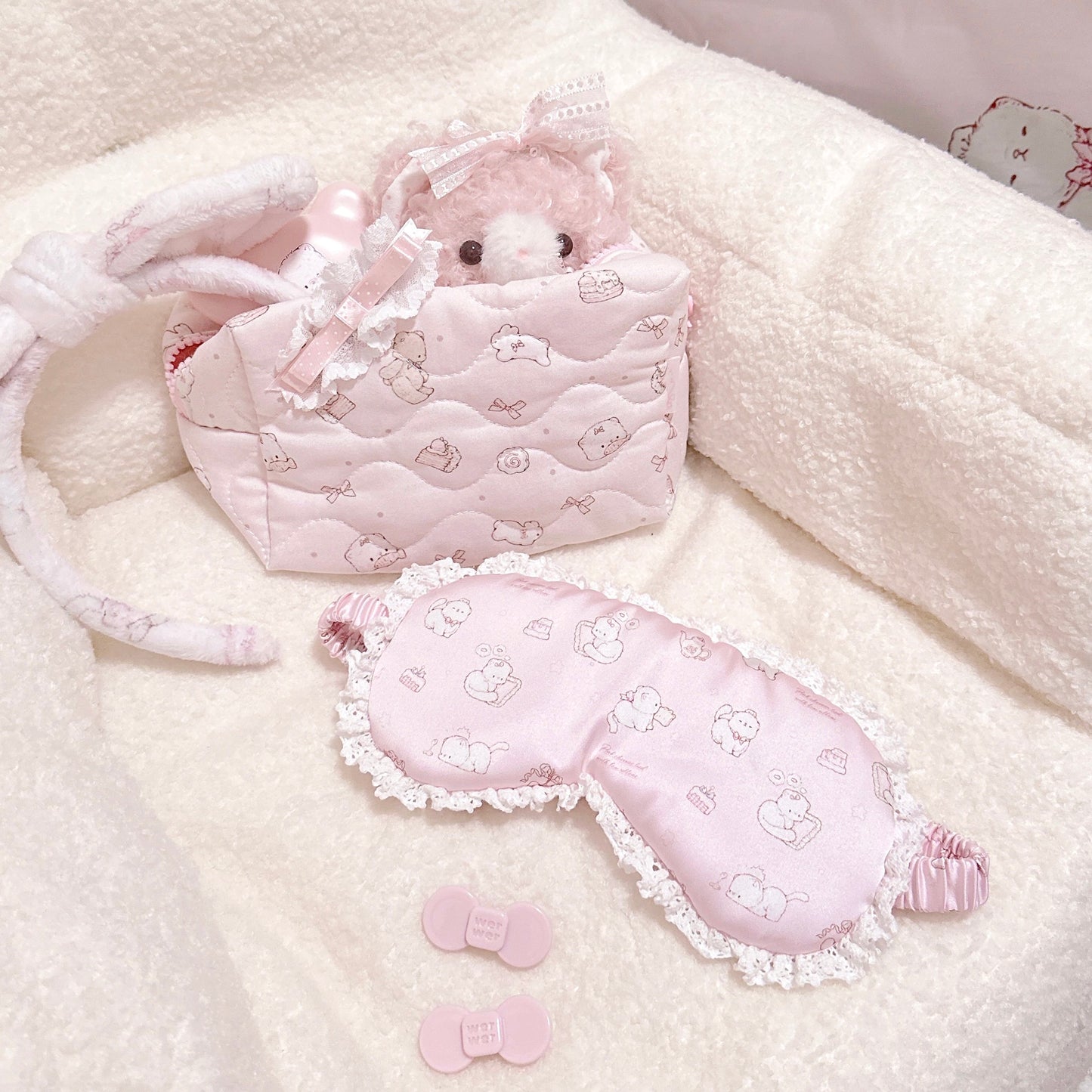 kawaii pink lace edge eye mask + hair tie