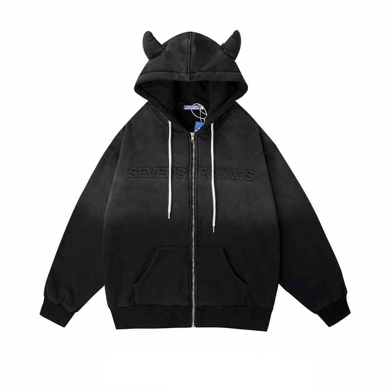 Y2K Street Horn Zip-up Hoodie Sweatshirt