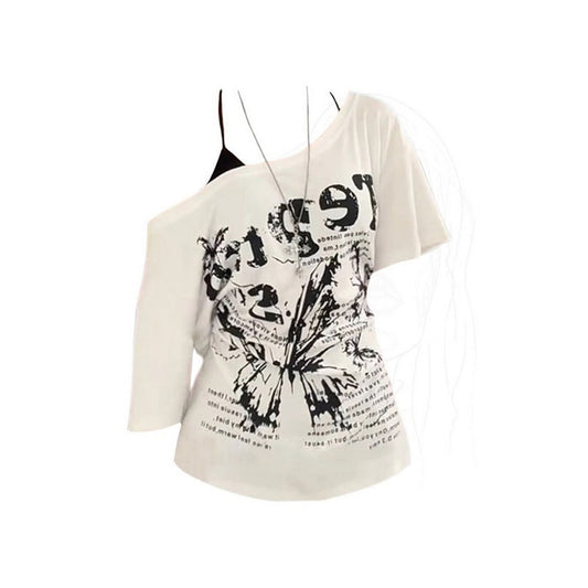 Graphic print off-shoulder short-sleeve tee
