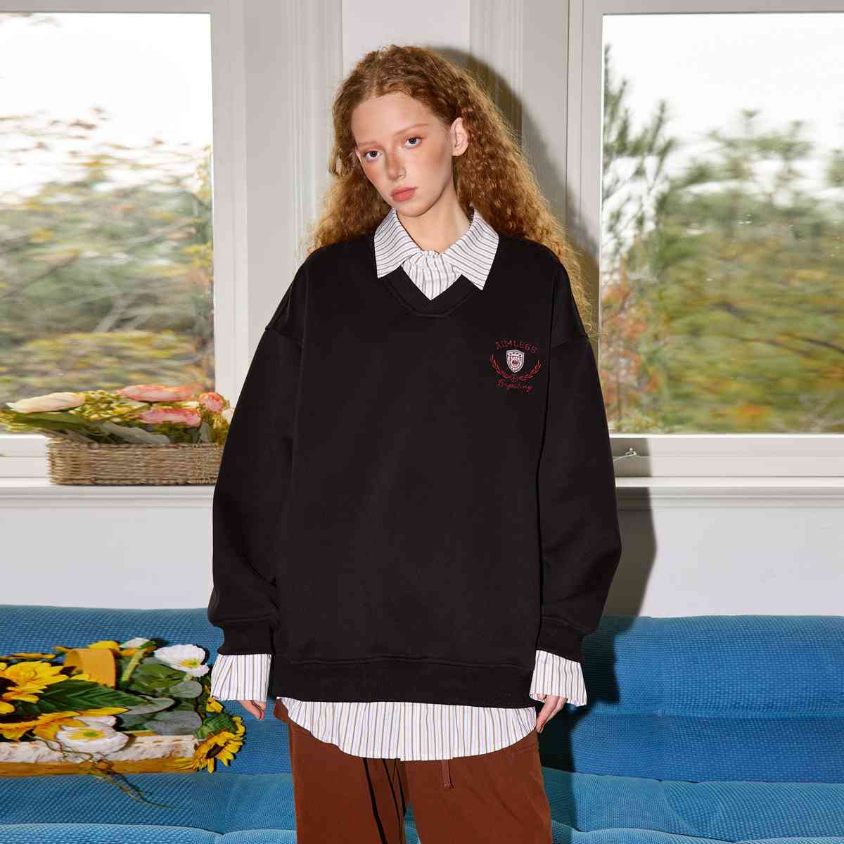 Preppy Fake Two-piece Sweatshirt