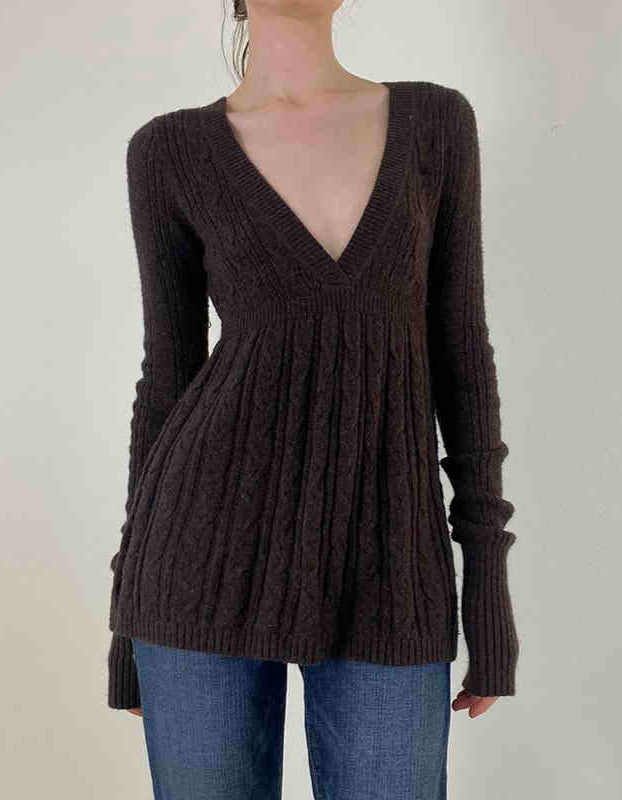 Soft Girl Ancient V-neck Twist Sweater