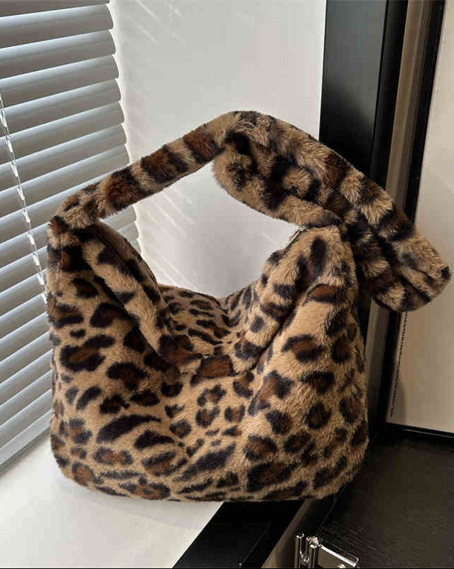 Y2K Plush Leopard Crossbody Bag