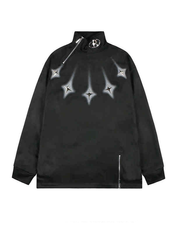 Acubi Metal Star Suede Stand-up Collar Sweatshirt