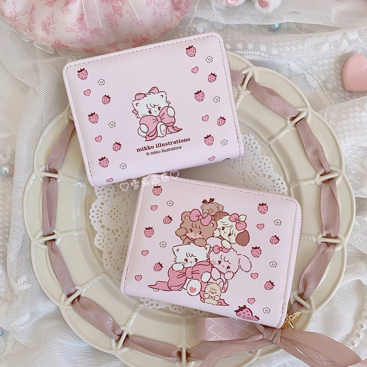 cute strawberry two-fold coin purse