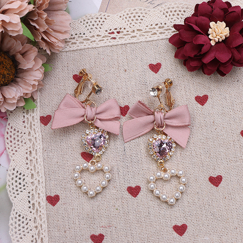 kawaii pearls bow earrings