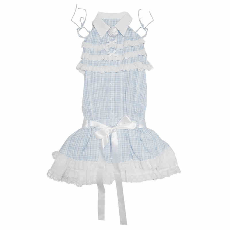 Angel Heart Blue Plaid Jacquard Lace Sleeveless Dress
