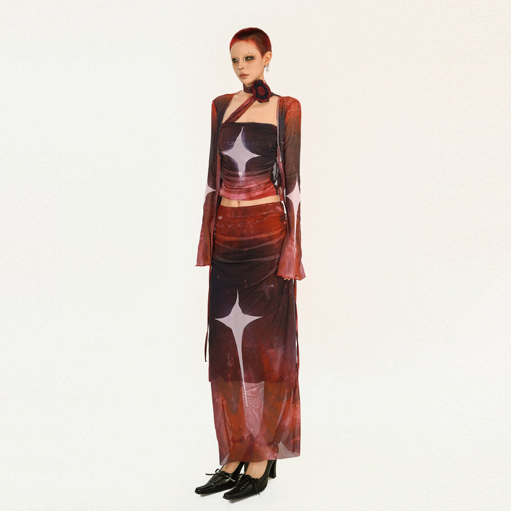 Star Mesh Print Skirt
