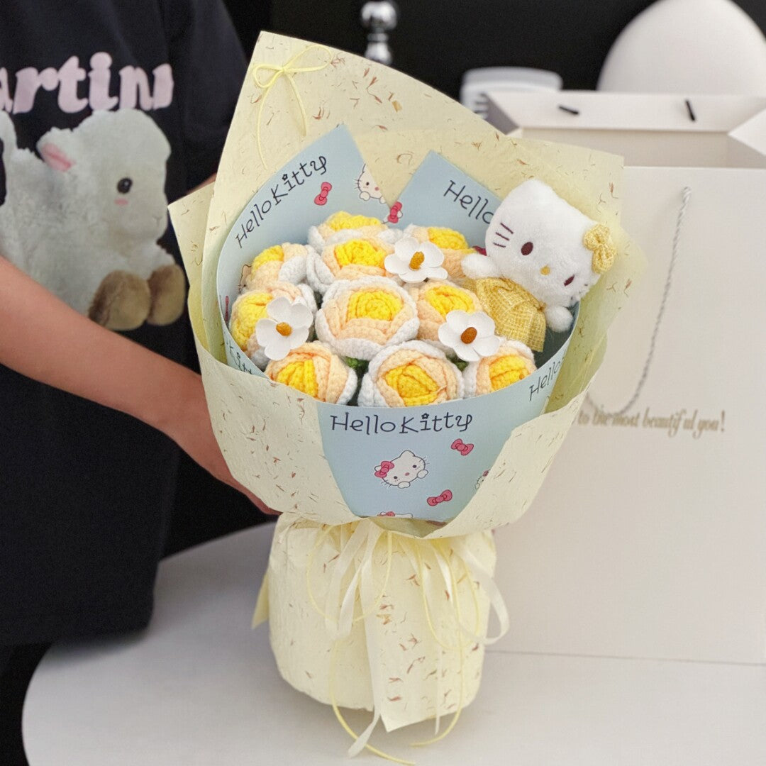 kawaii Kitty knitted flowers bouquet