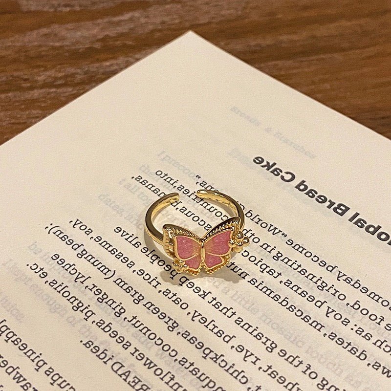 camellia butterfly kawaii ring