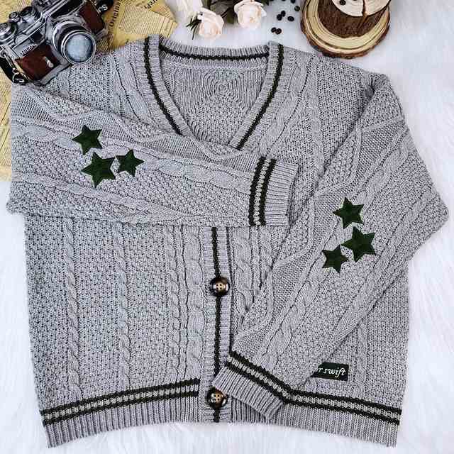 Preppy Y2K Stars Loose Knit Cardigan