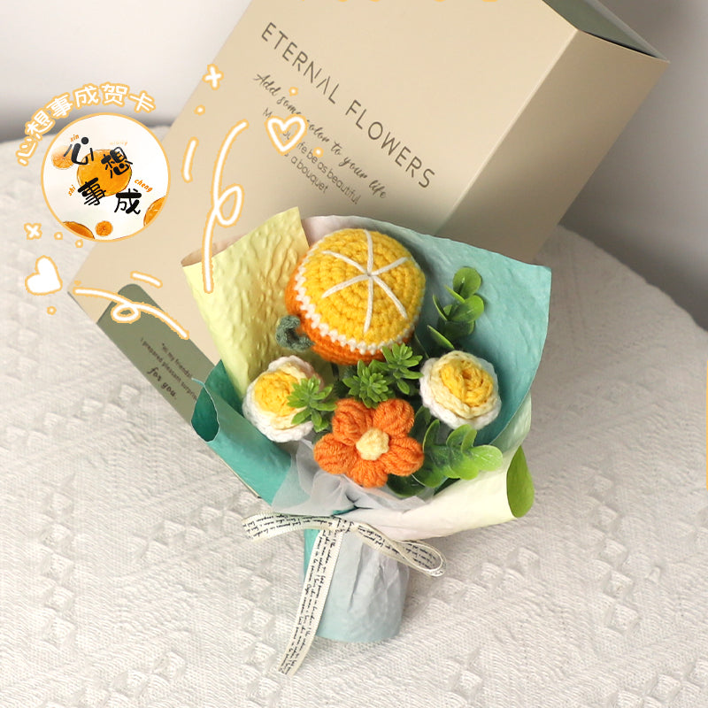 handmade knitted wool flower bouquet