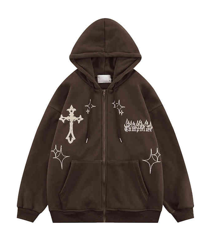 Y2K Retro Cross Zip-up Hoodie