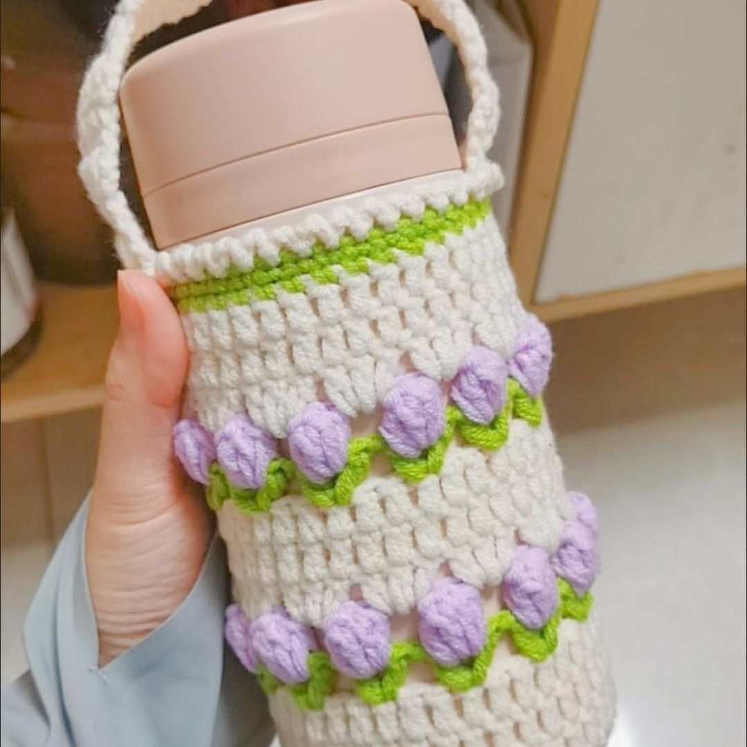 Handmade wool knitted portable thermos cup cover