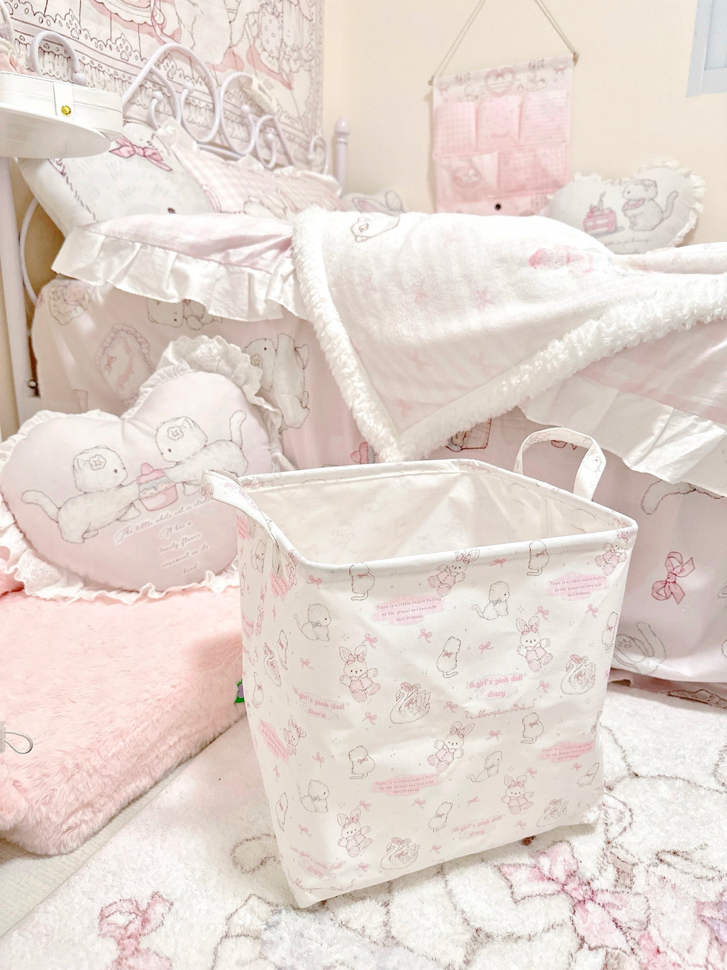 kawaii waterproof canvas dirty clothes basket