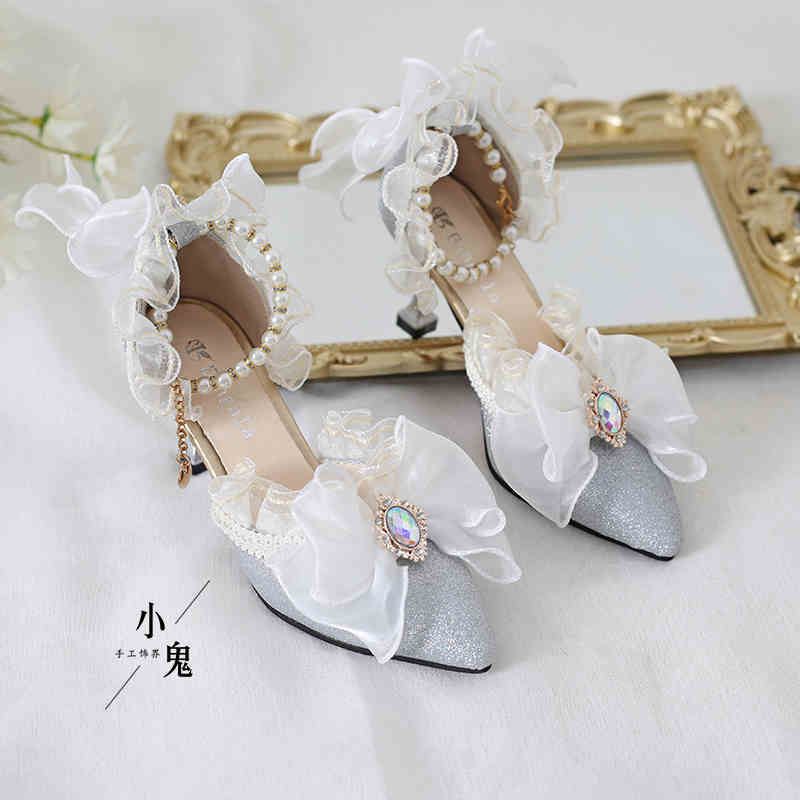 Mesh Bows Pearls Lolita Sandals