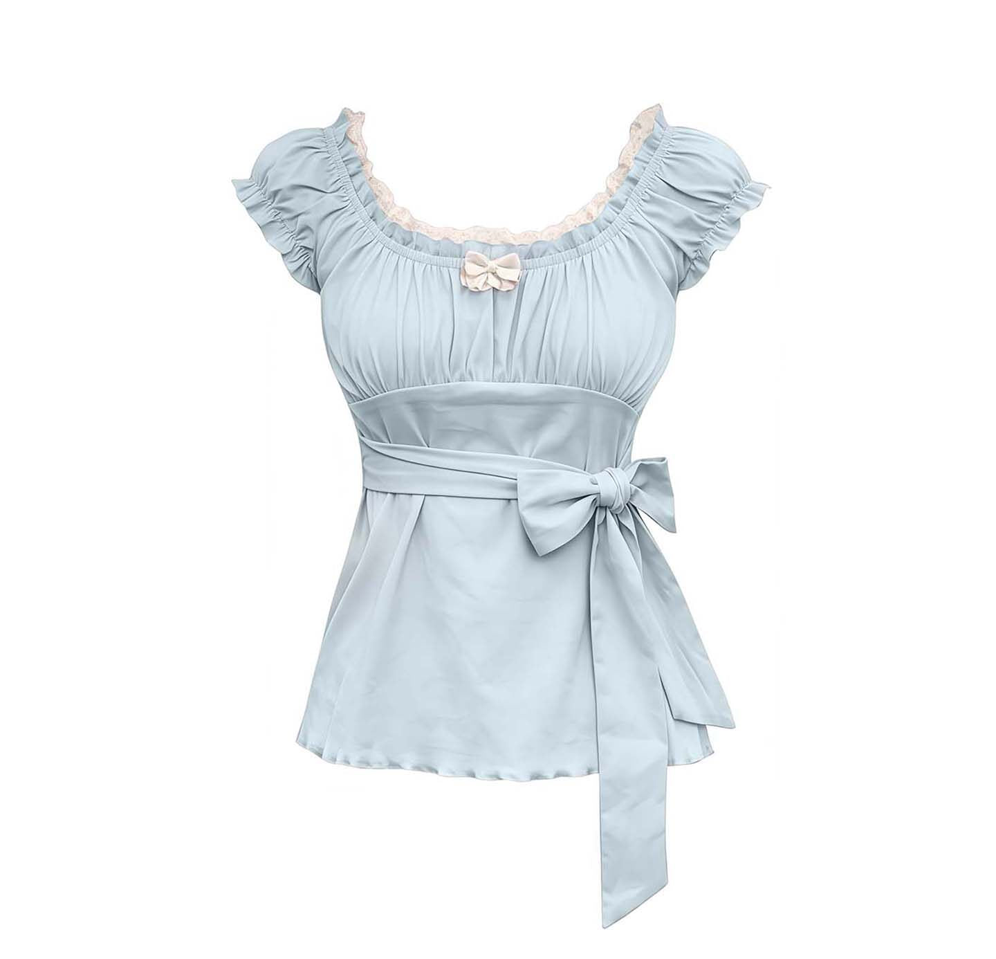 bow puff-sleeved shirt