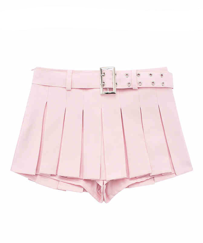 Preppy Belt Pleated Mini Skirt