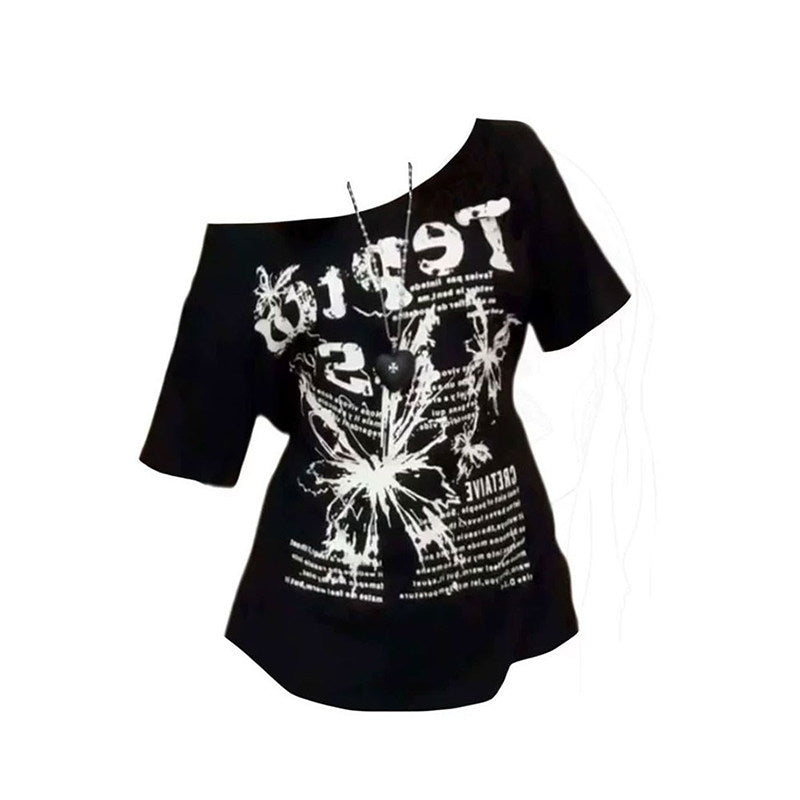 Graphic print off-shoulder short-sleeve tee