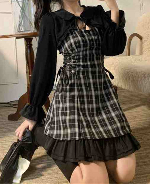 Dark Coquette Plaid Suspender Dress