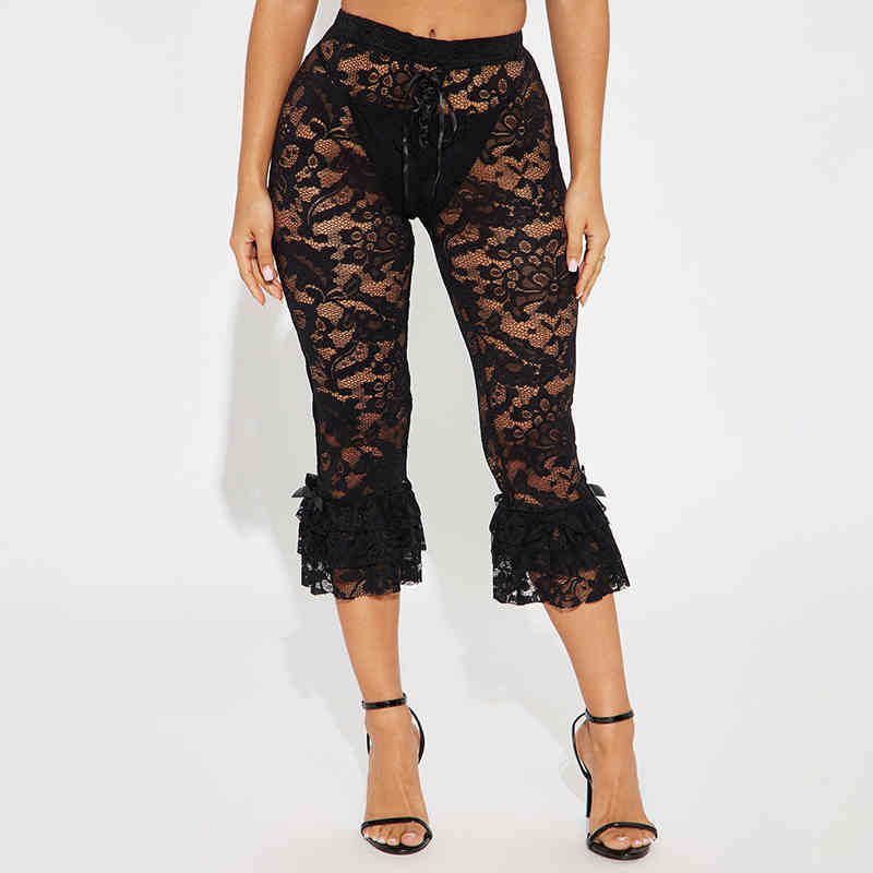 Pink Hollow Lace Y2K Pants