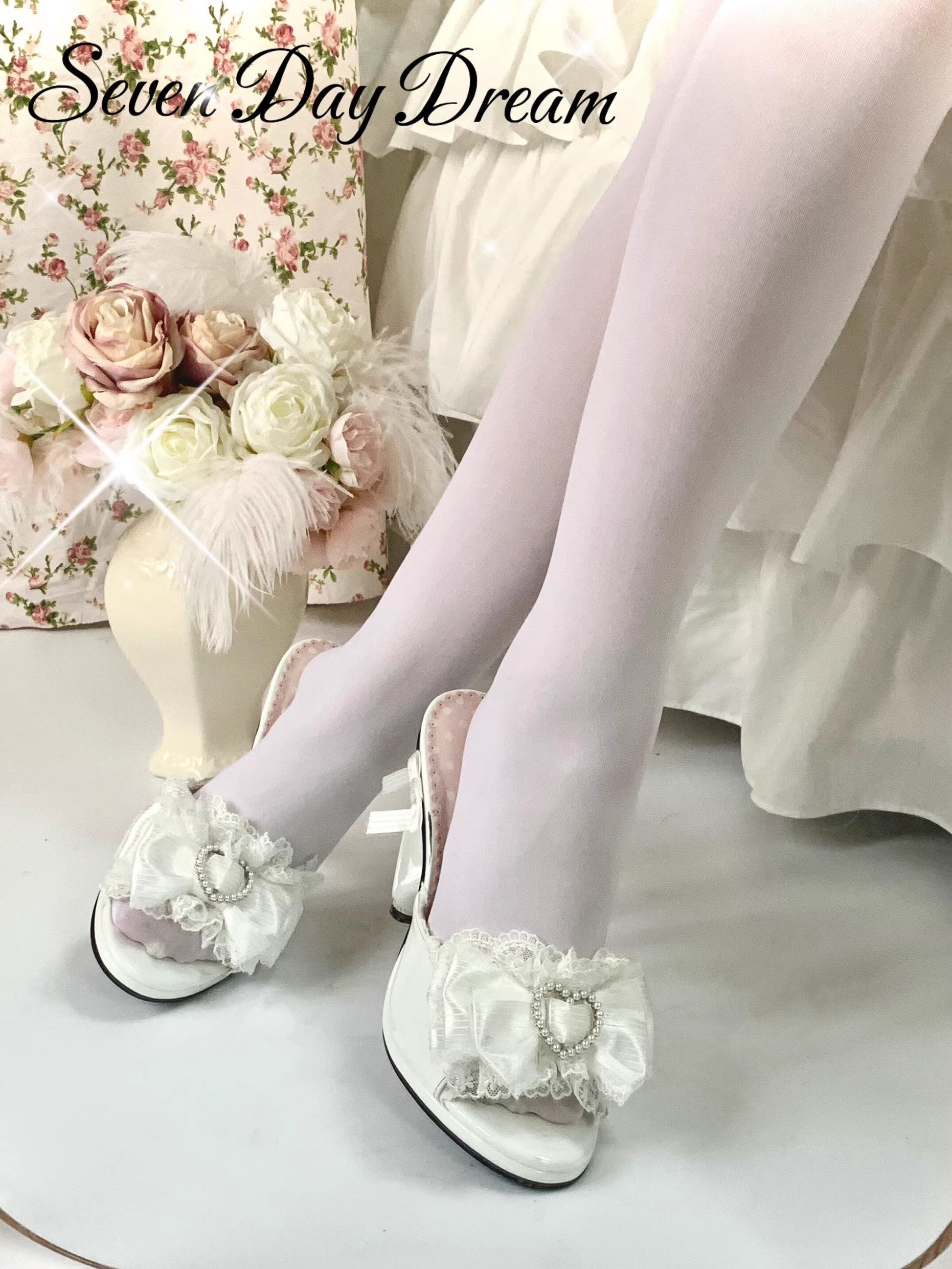 lace bow heart high heels