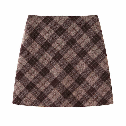 Preppy Aesthetic Plaid Woolen A-line Skirt