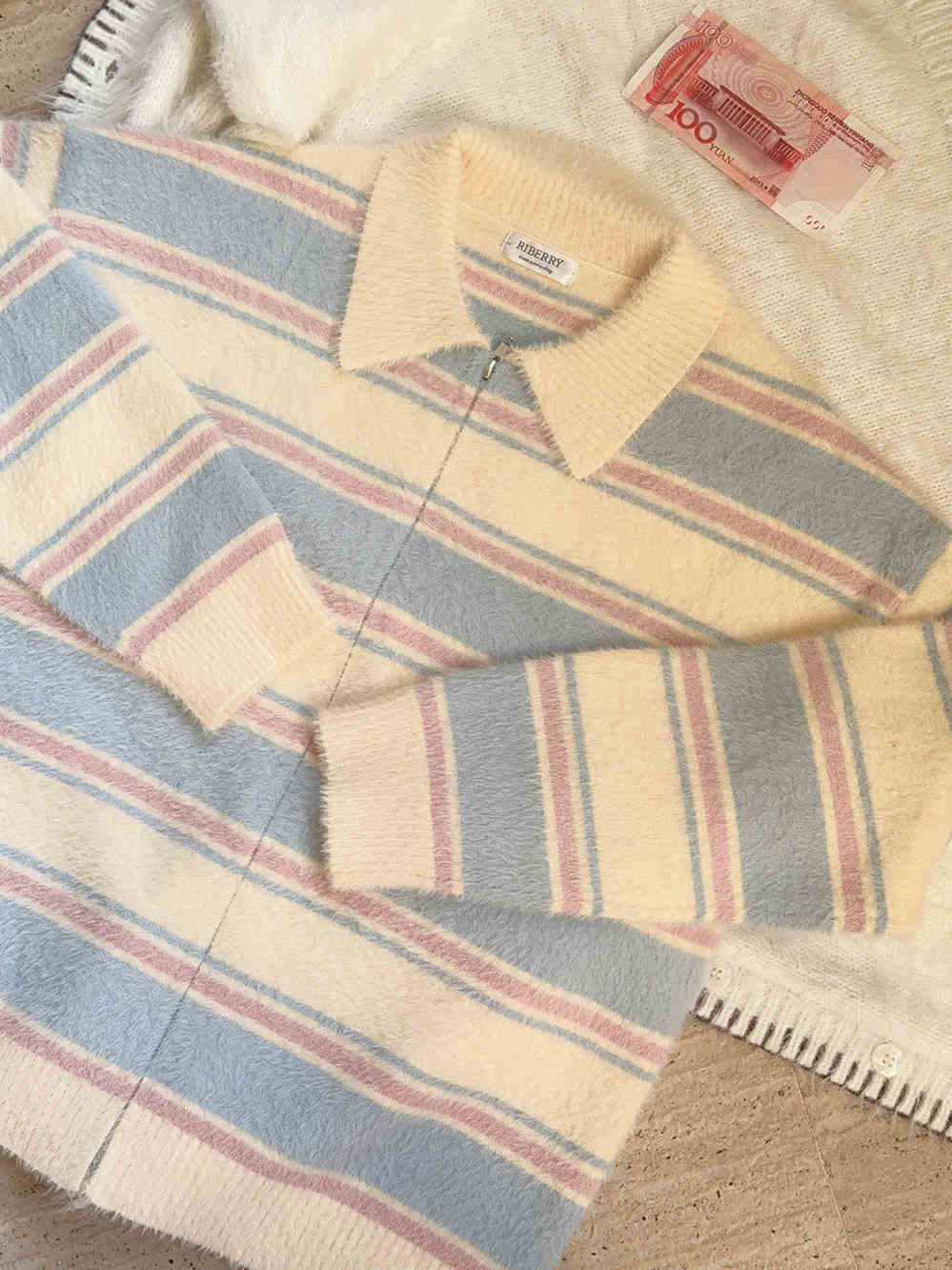 Preppy Striped Collar Furry Sweater