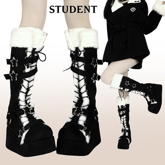 y2k stars fur winter boots