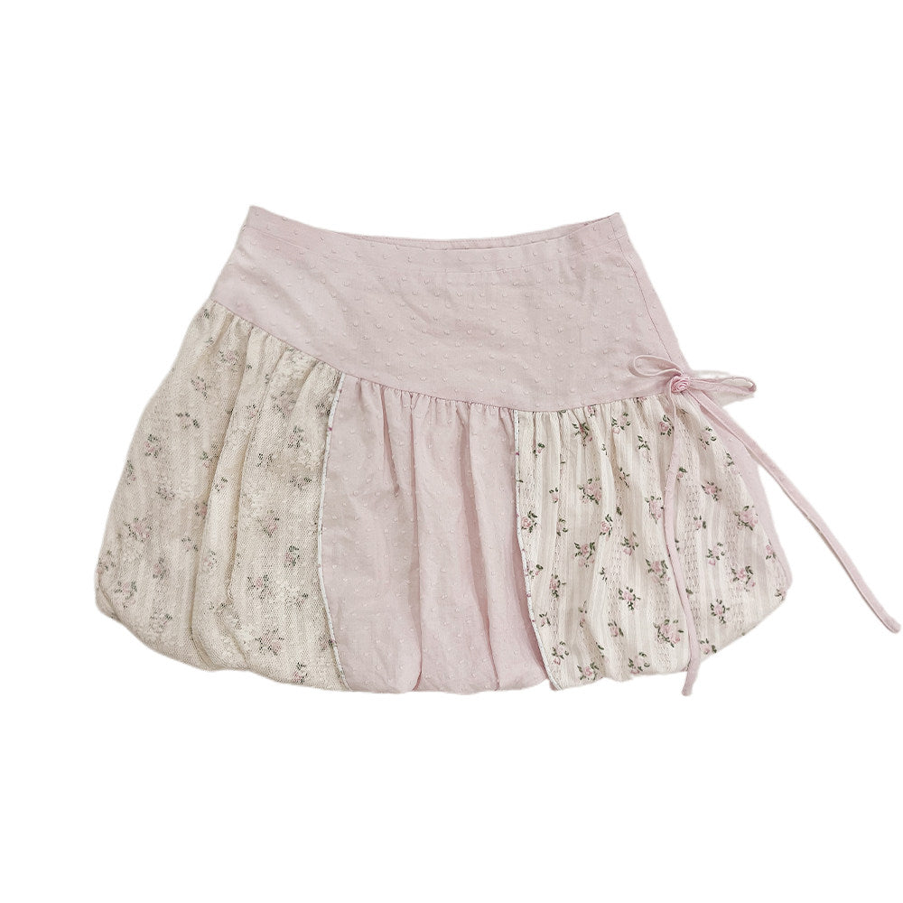 pink floral puff-sleeved shirt suit