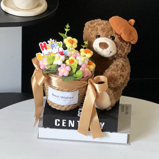 Christmas bear knitted bouquet