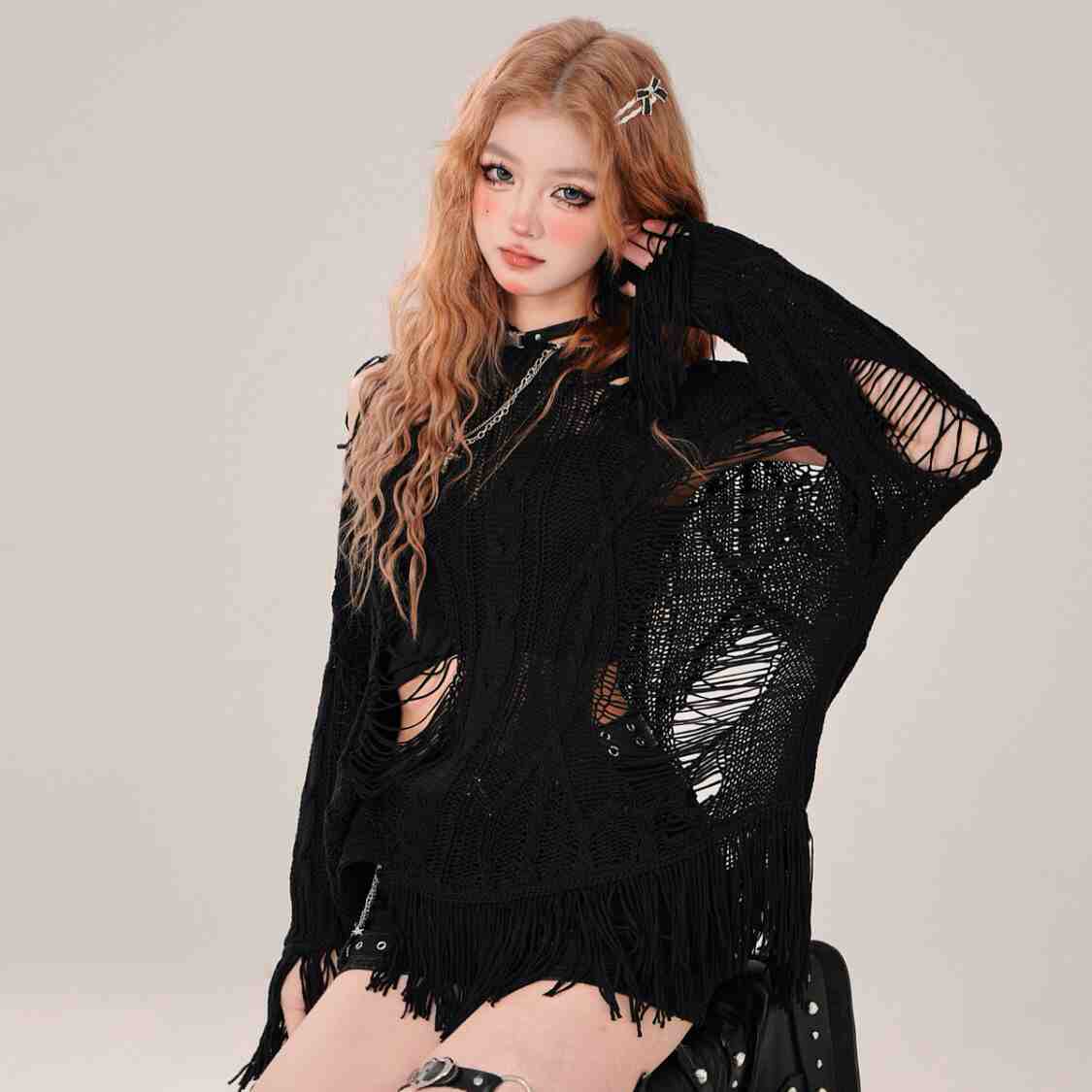 Y2K Ripped Hollow Blouse