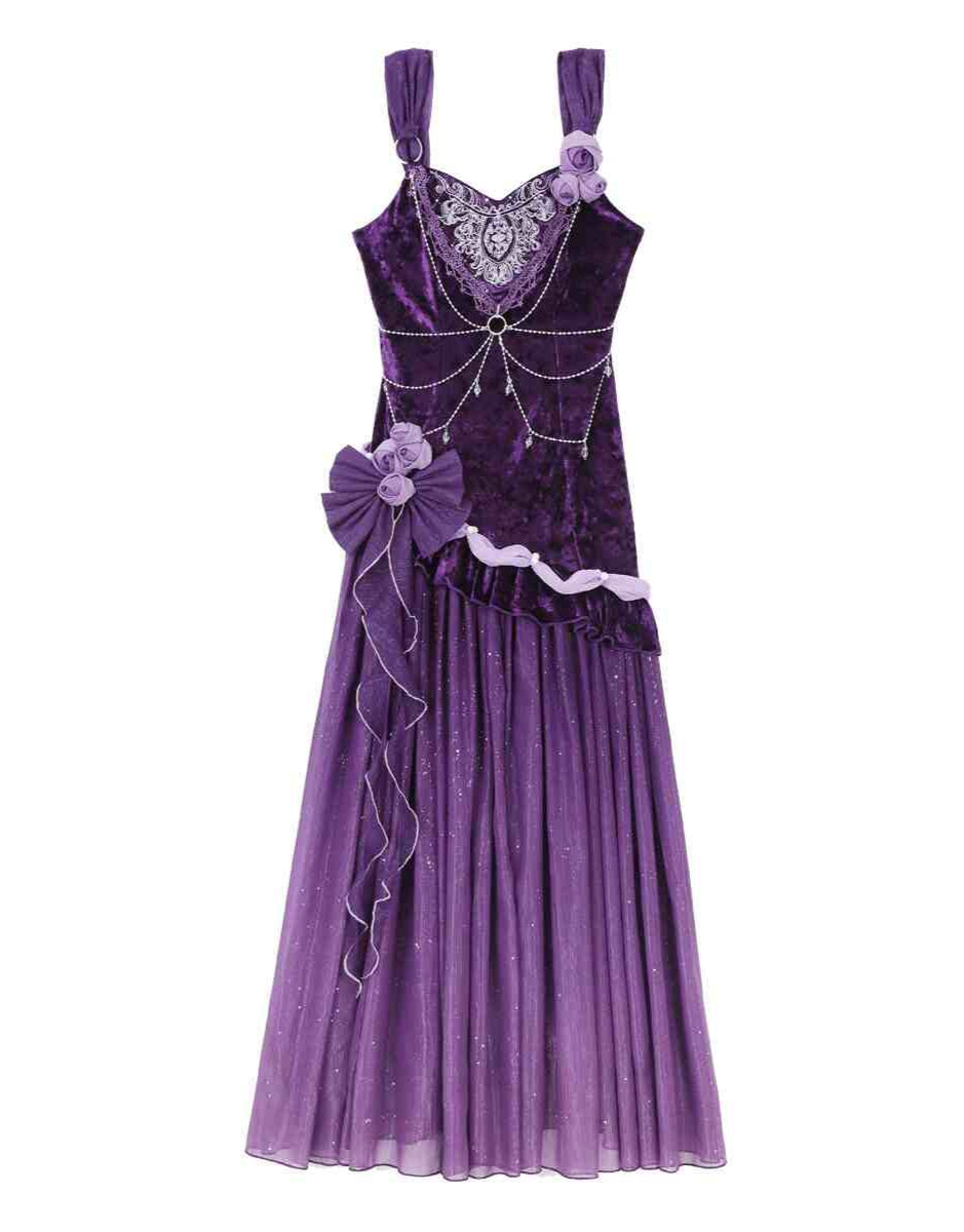 Purple Velvet Fishtail Dress