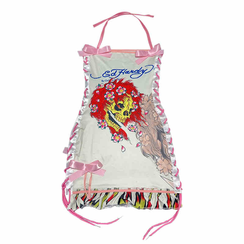 Y2K Skull Halter Neck Strap Dress
