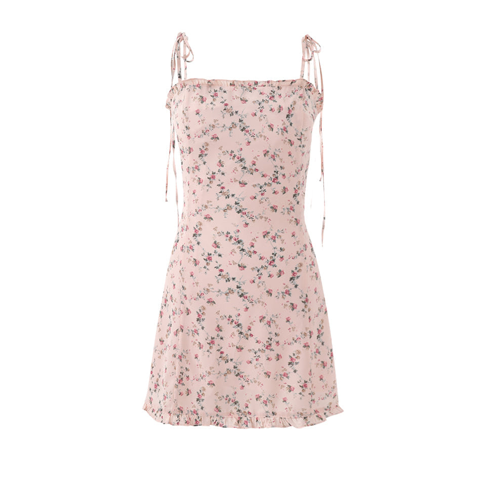 French Sweet Floral Suspender Dress