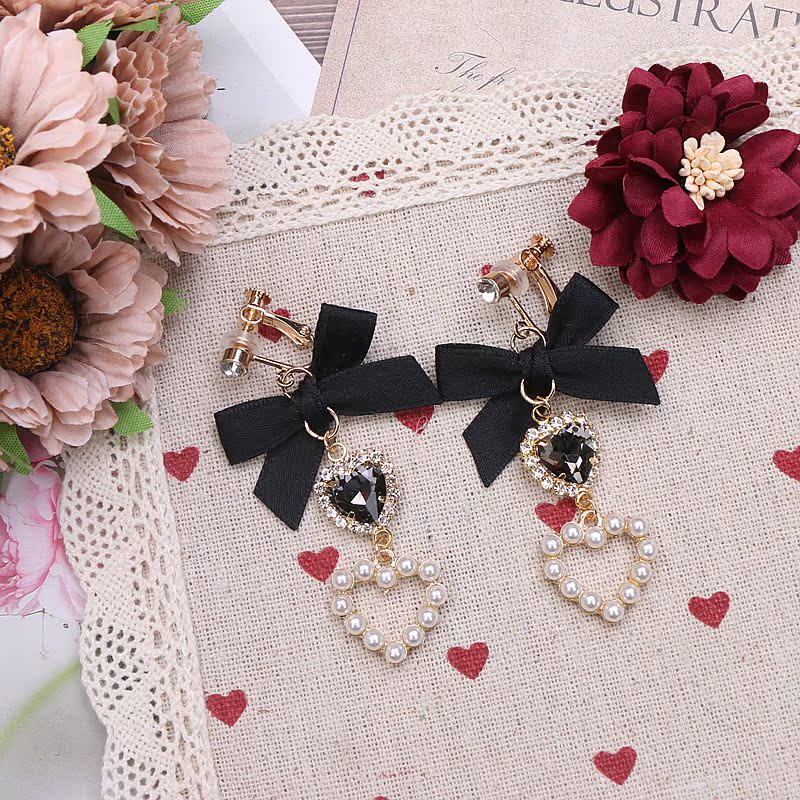 kawaii pearls bow earrings