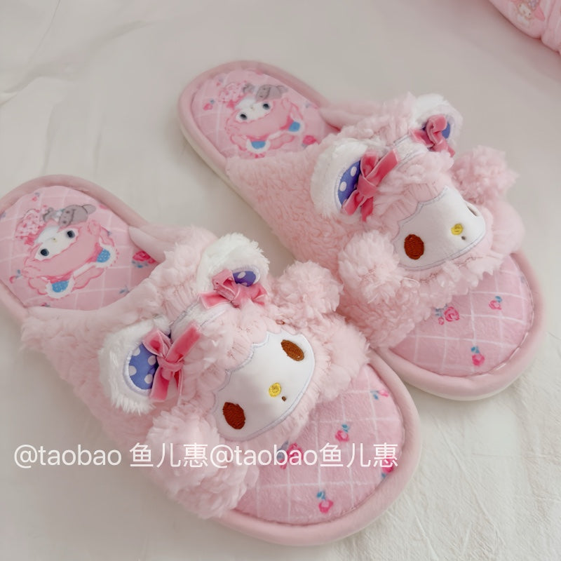 Cute girly heart velvet slippers