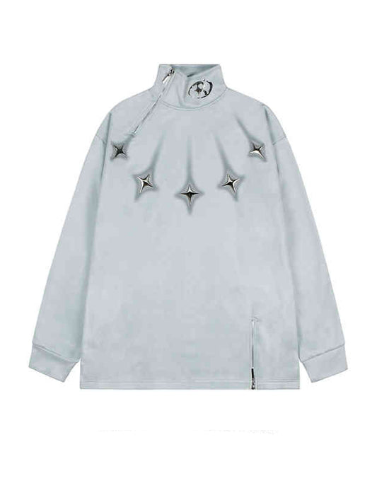 Acubi Metal Star Suede Stand-up Collar Sweatshirt