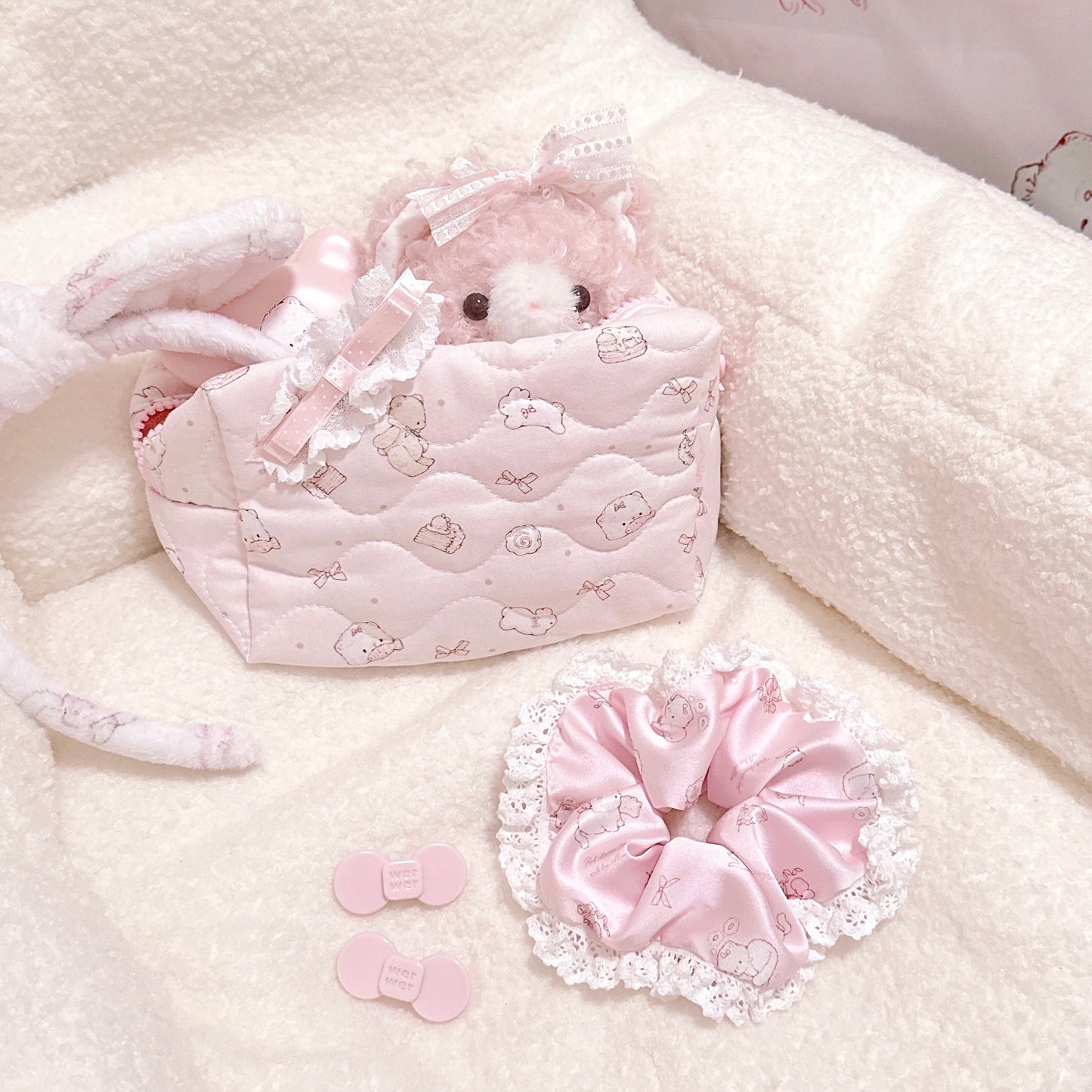 kawaii pink lace edge eye mask + hair tie