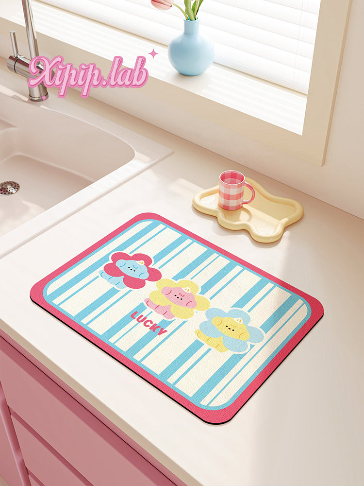 cute cartoon bar Kitchen countertop drain mat