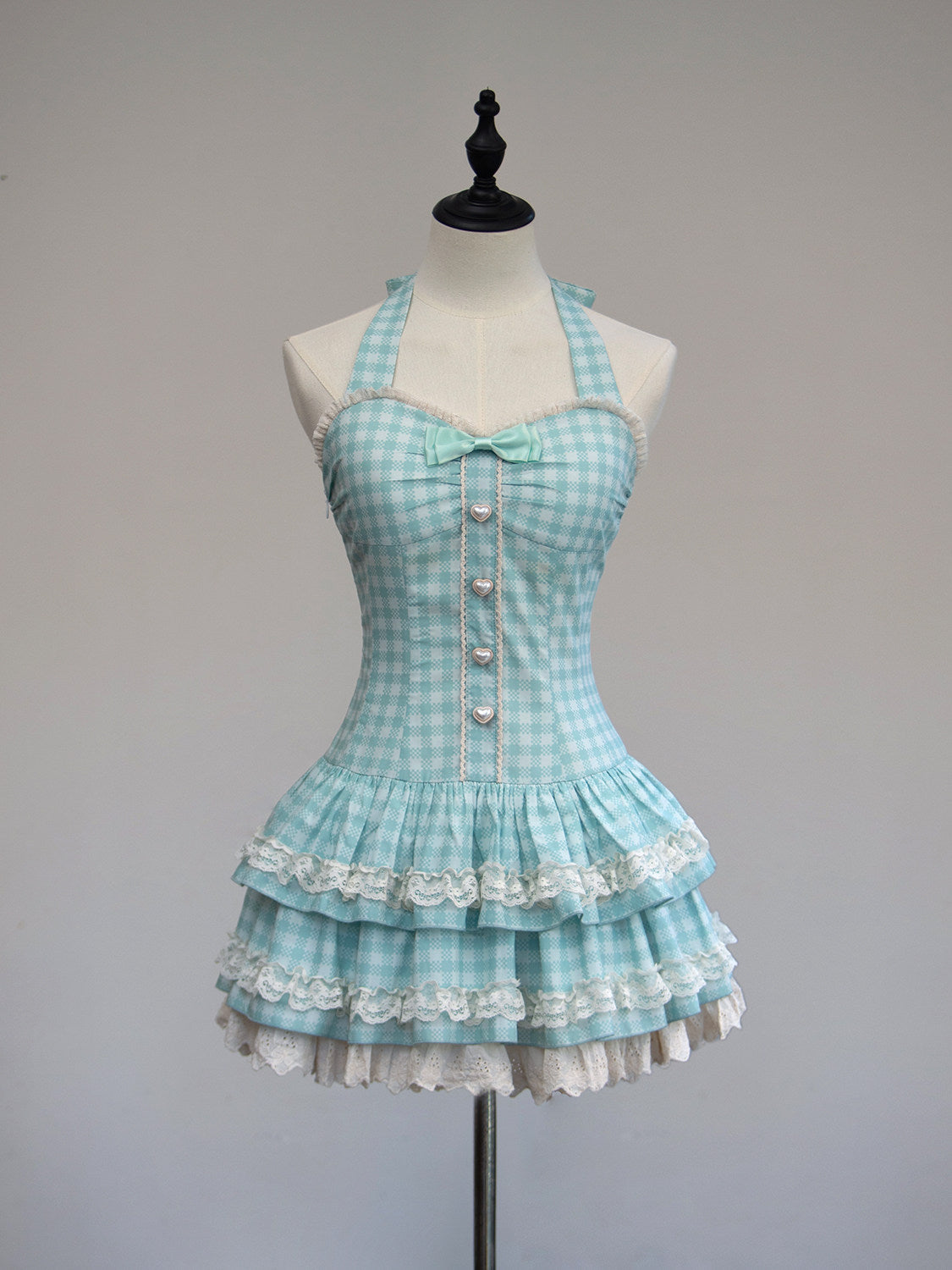 plaid retro cake skirt bow dress