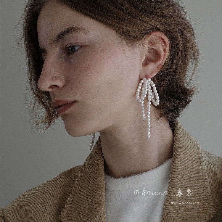 bow pearls kawaii earrings