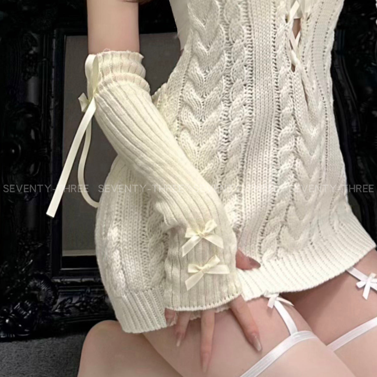 Cream White Sweater Backless Dress