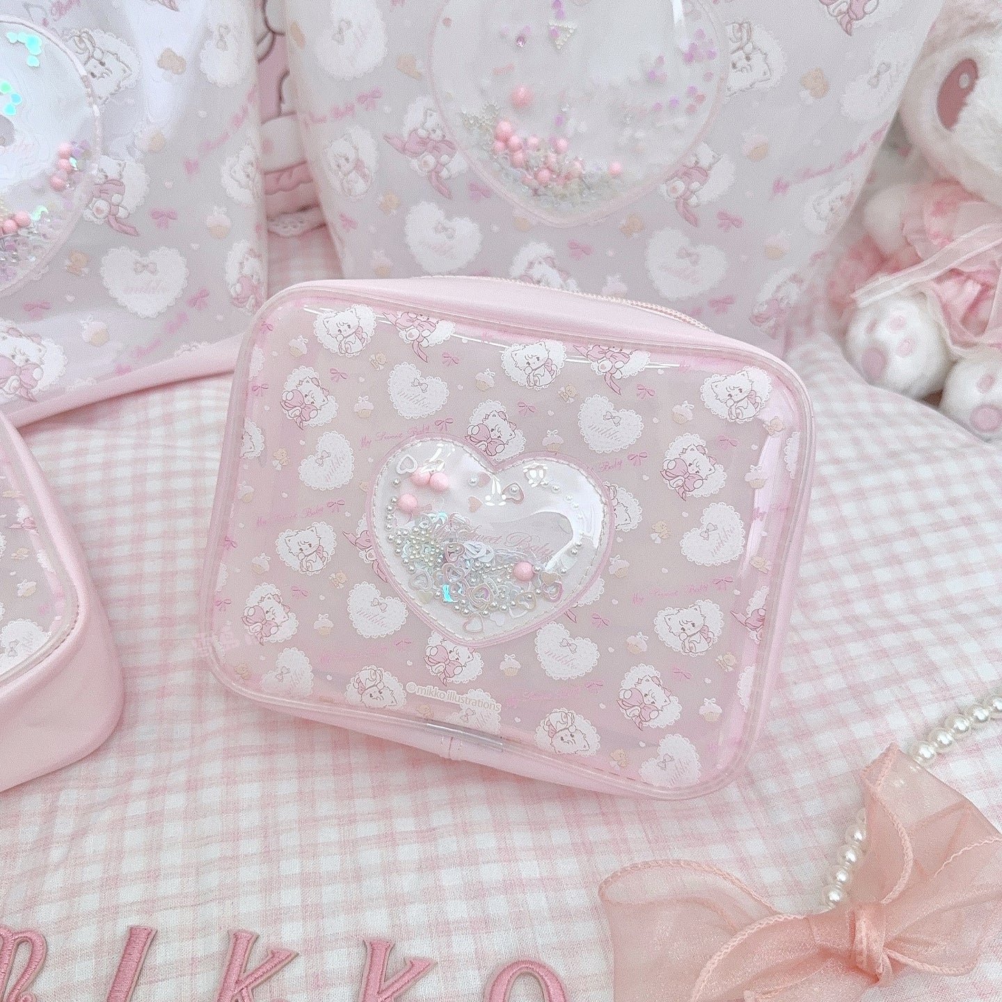 kawaii pink jelly makeup storage bag